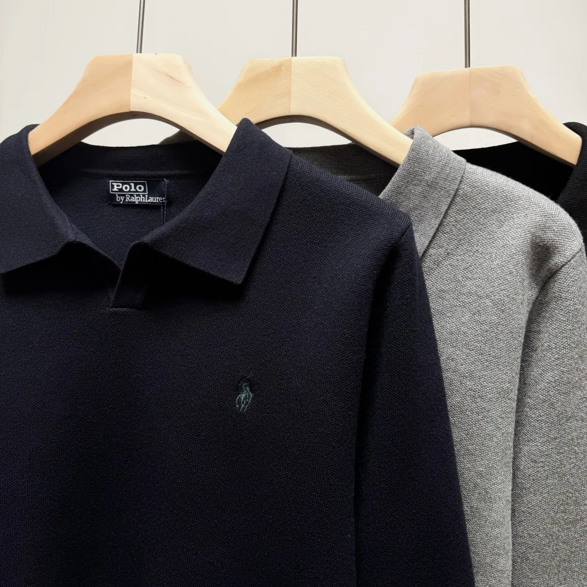 P260 Ralph Lauren lapel V-neck sweater Color: black gray royal blue Size: S-XXL 1:1 same style, model number (RL18774)